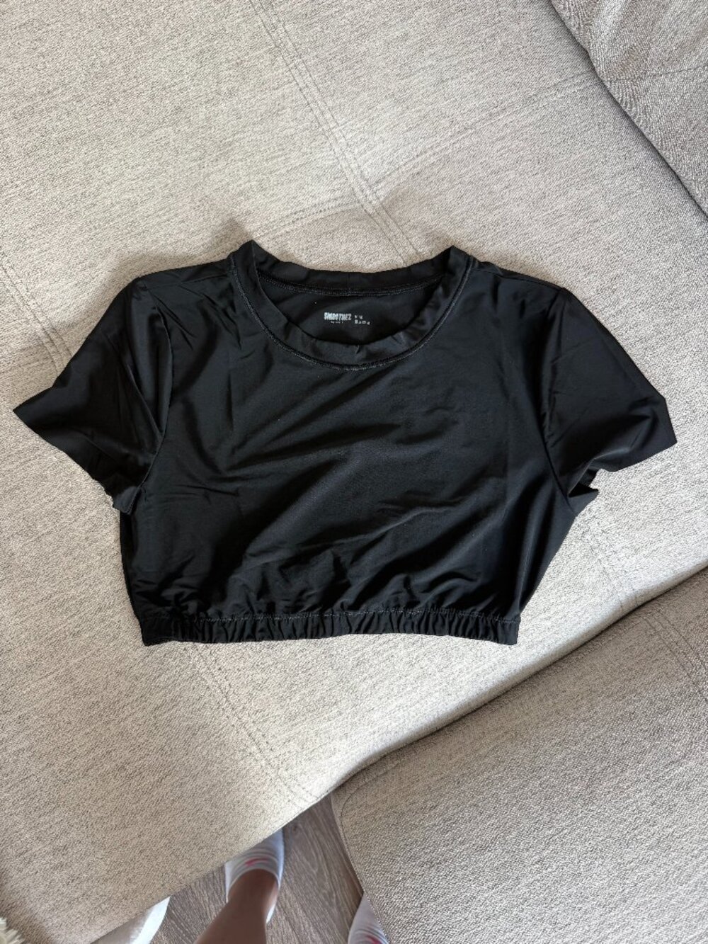 Aerie SMOOTHEZ Black Cropped Short Sleeve Top Size M